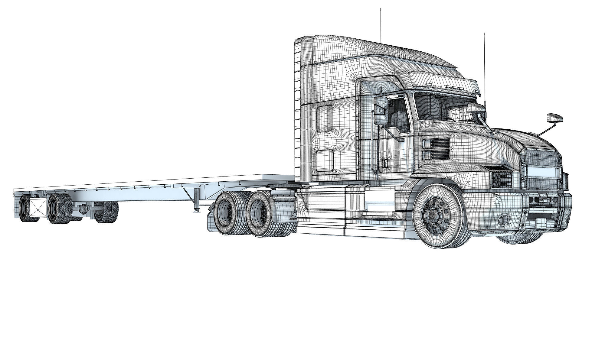 Truck with Flatbed Trailer 3D model_20