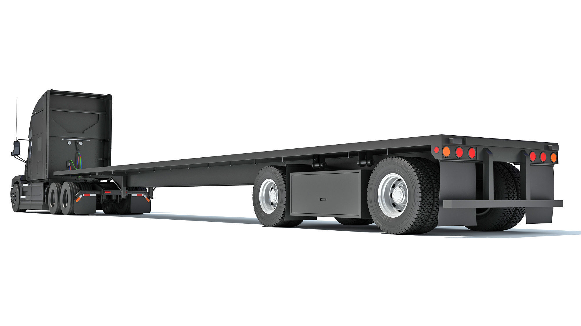 Truck with Flatbed Trailer 3D model_3