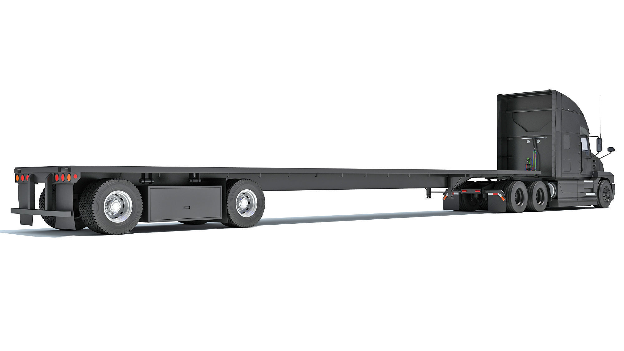 Truck with Flatbed Trailer 3D model_4