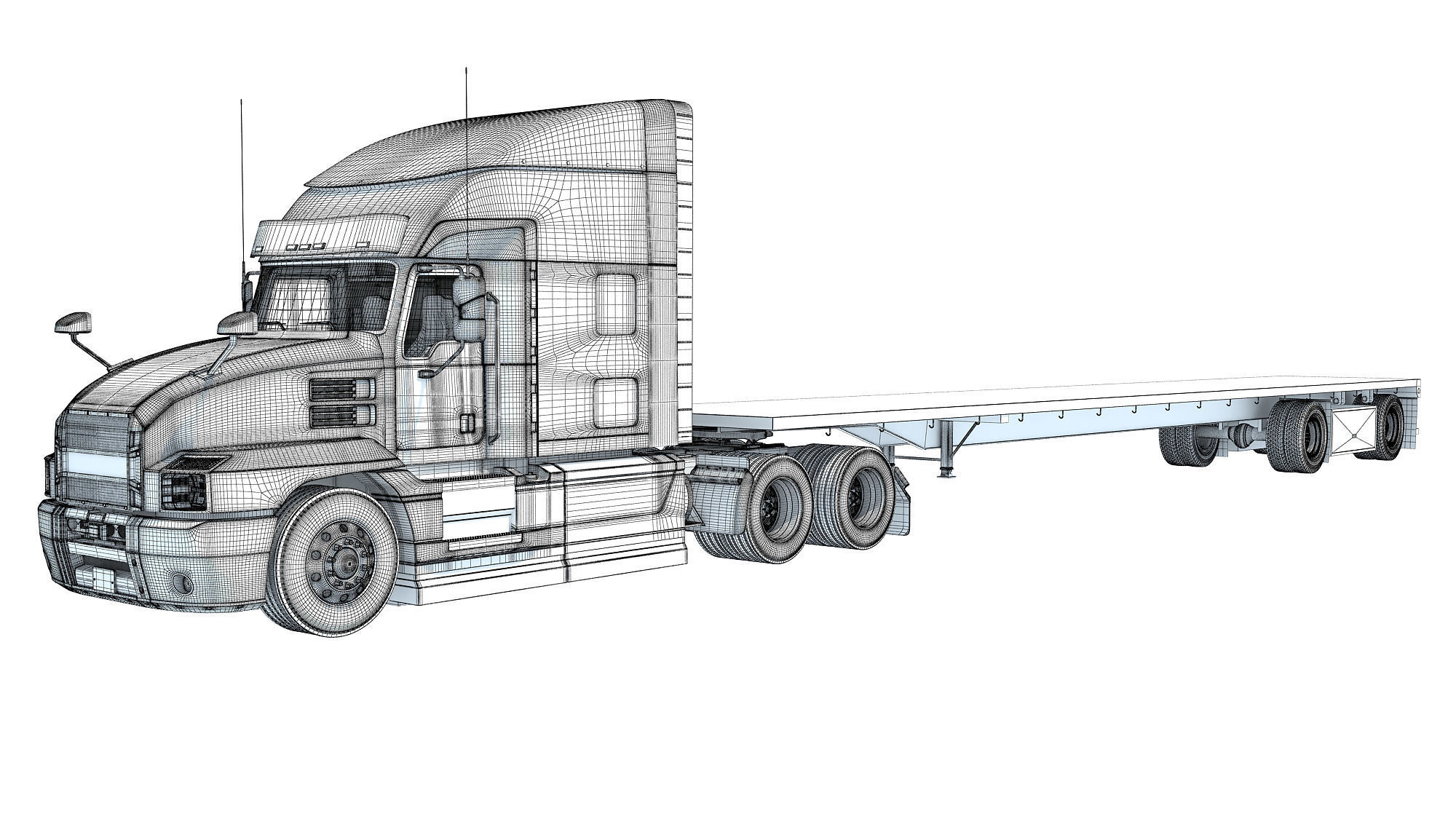 Truck with Flatbed Trailer 3D model_17