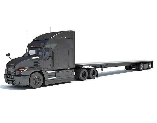 Truck with Flatbed Trailer 3D model