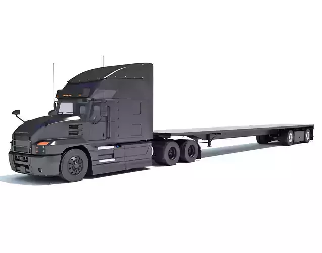 Truck with Flatbed Trailer 3D model