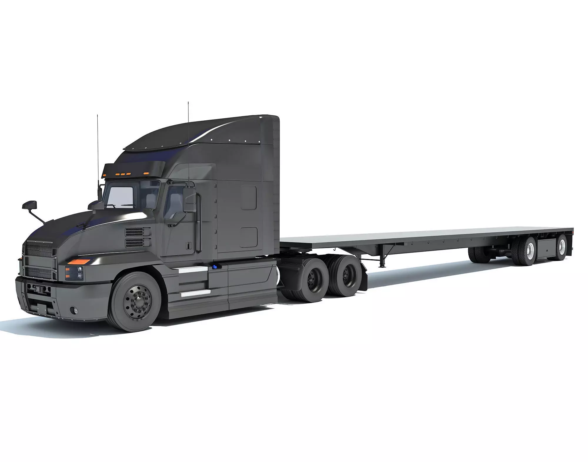 Truck with Flatbed Trailer 3D model_0