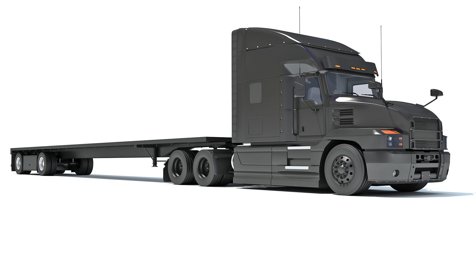 Truck with Flatbed Trailer 3D model_10