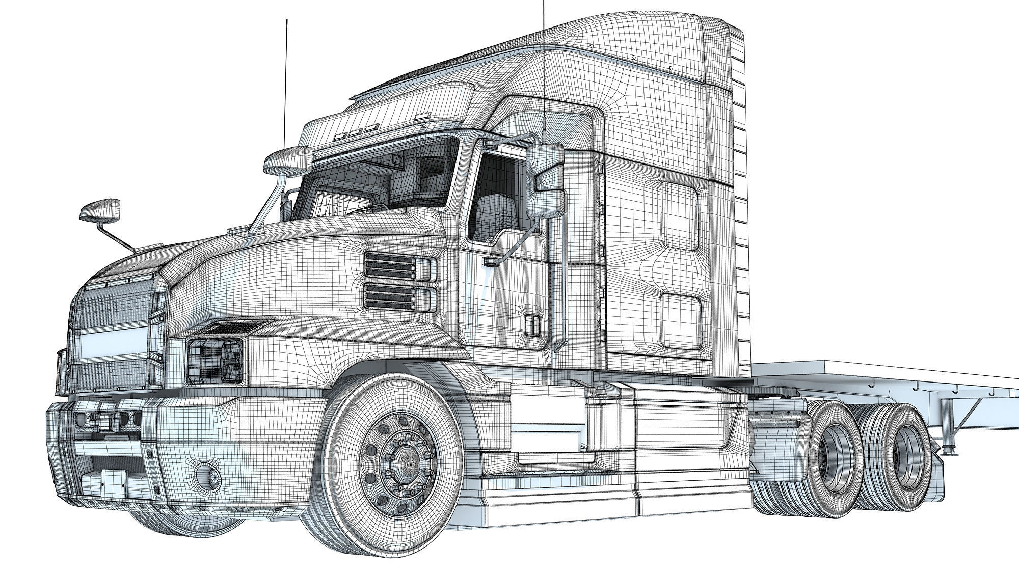 Truck with Flatbed Trailer 3D model_21