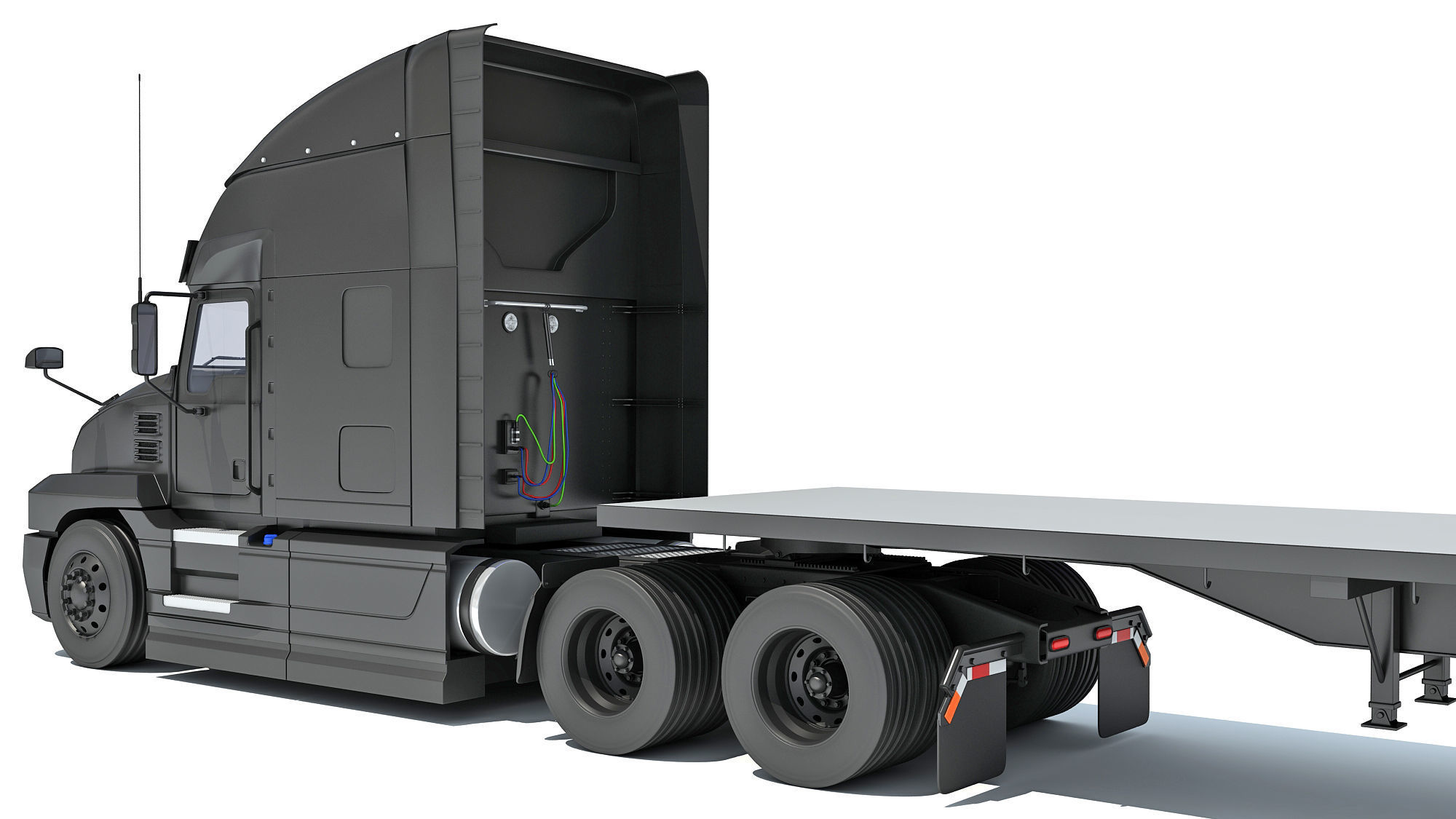 Truck with Flatbed Trailer 3D model_14