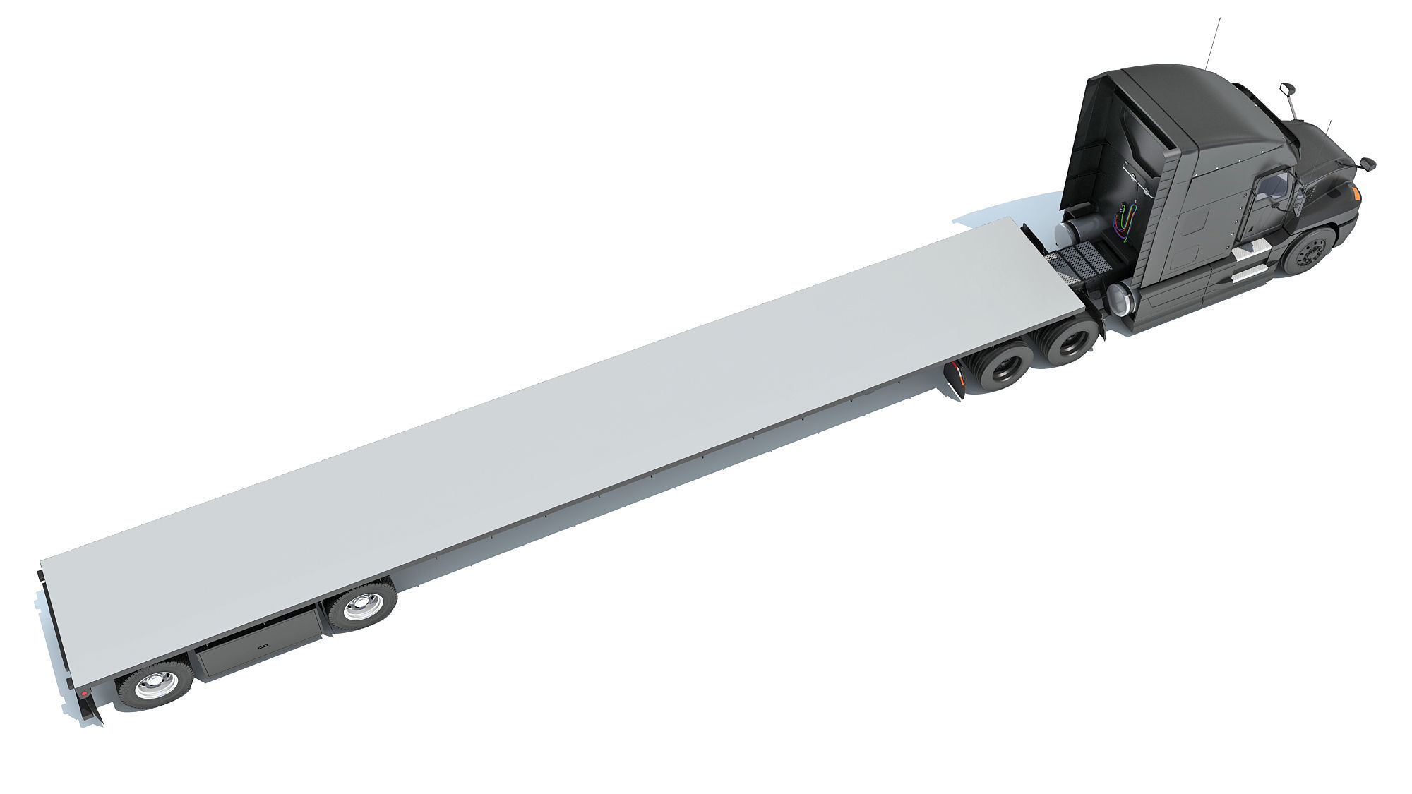 Truck with Flatbed Trailer 3D model_6