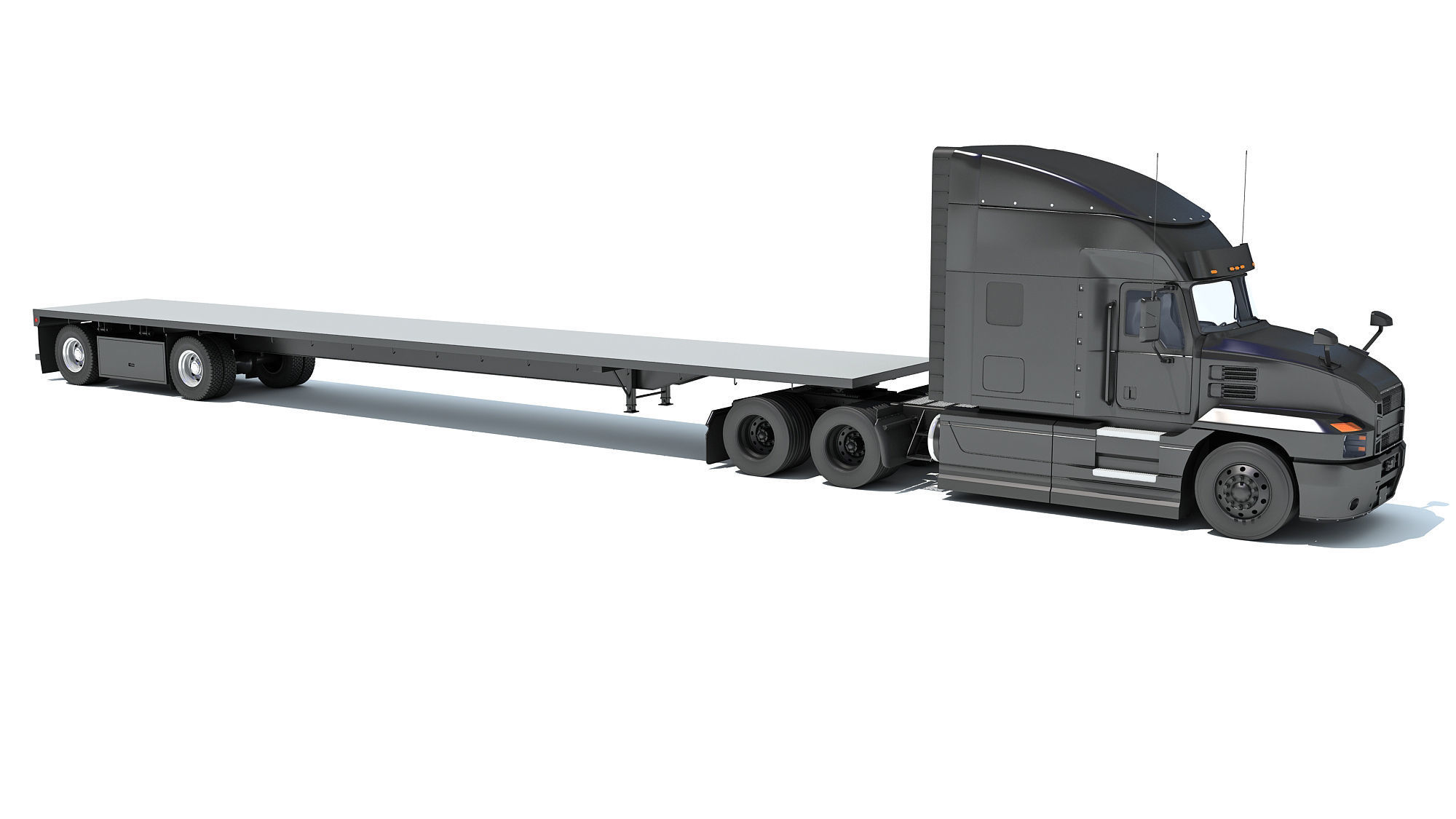 Truck with Flatbed Trailer 3D model_8