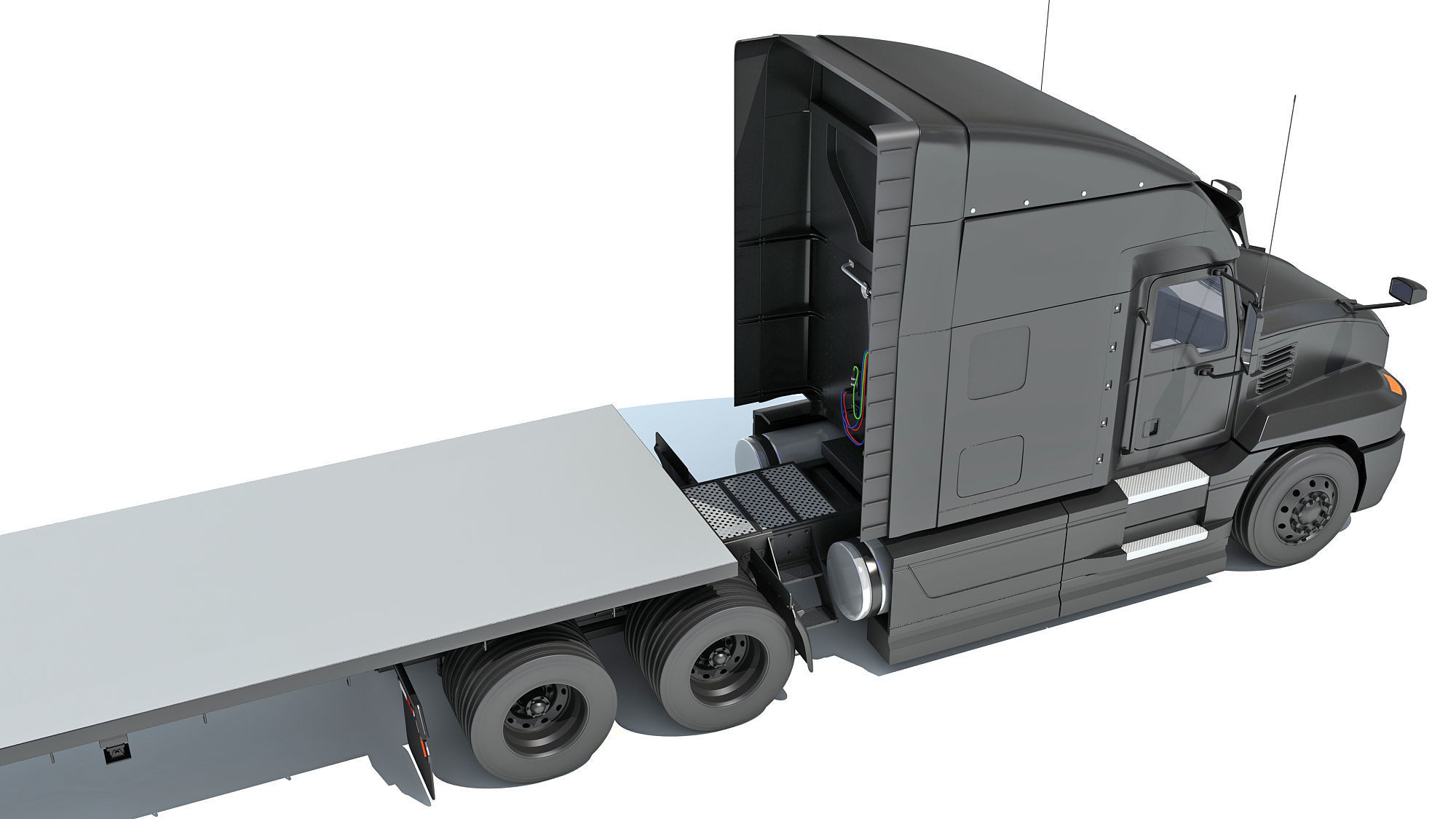 Truck with Flatbed Trailer 3D model_15