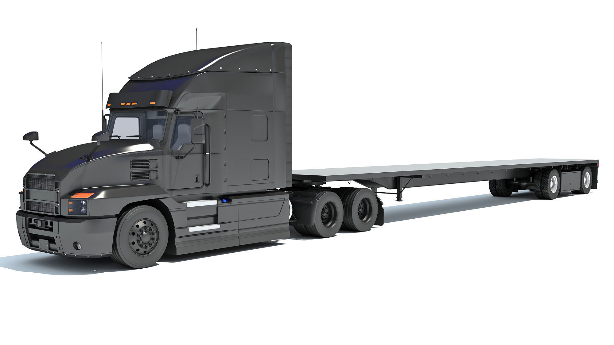 Truck with Flatbed Trailer 3D model_9