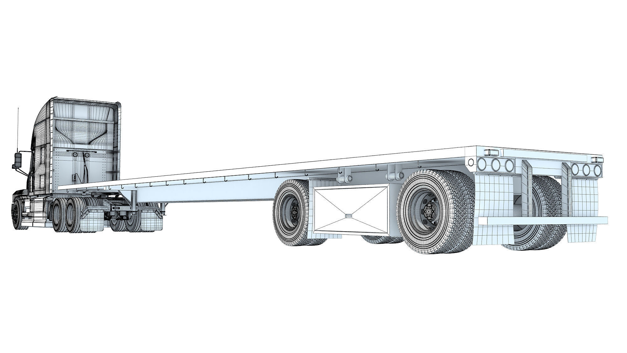 Truck with Flatbed Trailer 3D model_18