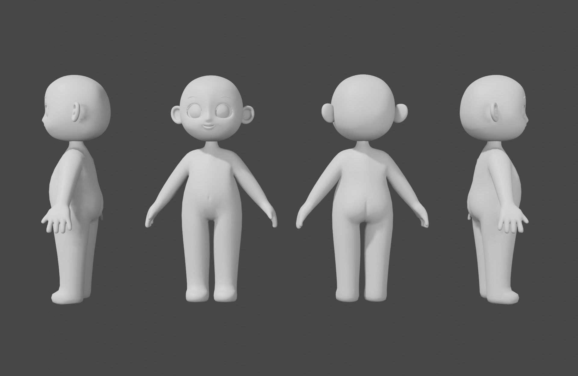 Base Meshes Character Starter Kit Cute Anime Chibi Girl Low-poly 3D model_5