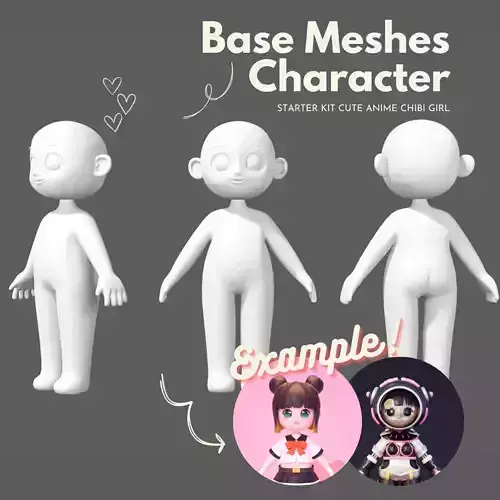 Base Meshes Character Starter Kit Cute Anime Chibi Girl Low-poly 3D model