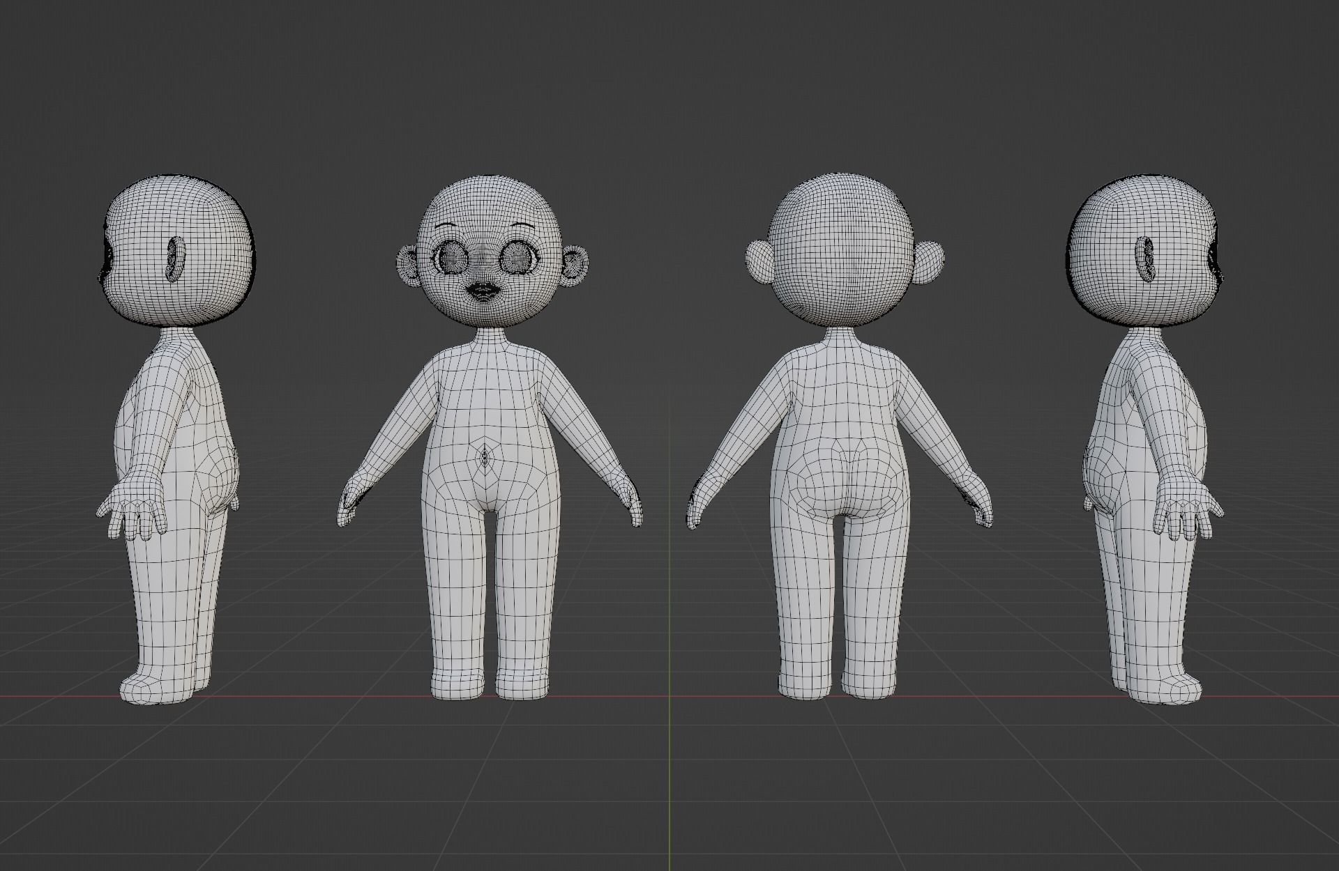 Base Meshes Character Starter Kit Cute Anime Chibi Girl Low-poly 3D model_6