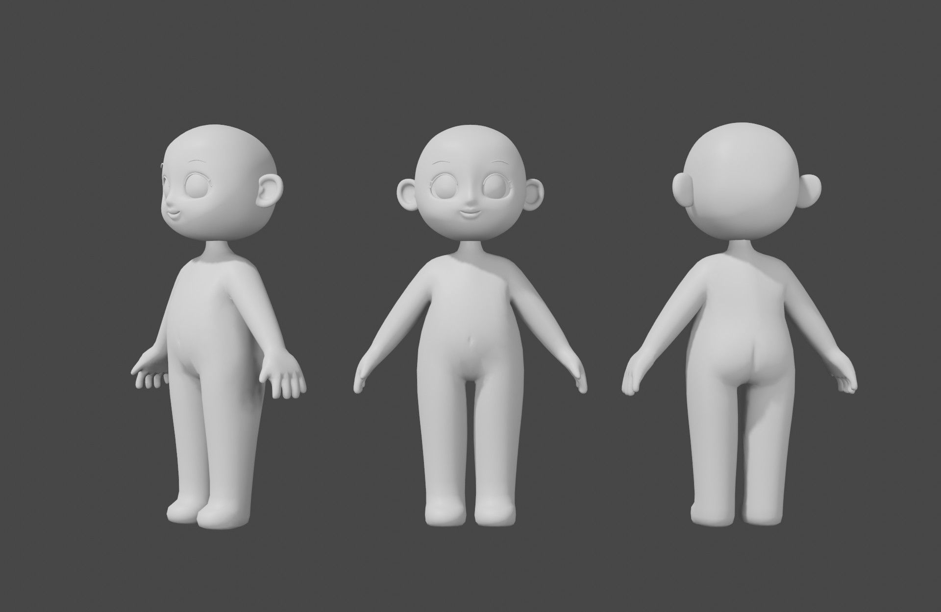 Base Meshes Character Starter Kit Cute Anime Chibi Girl Low-poly 3D model_1