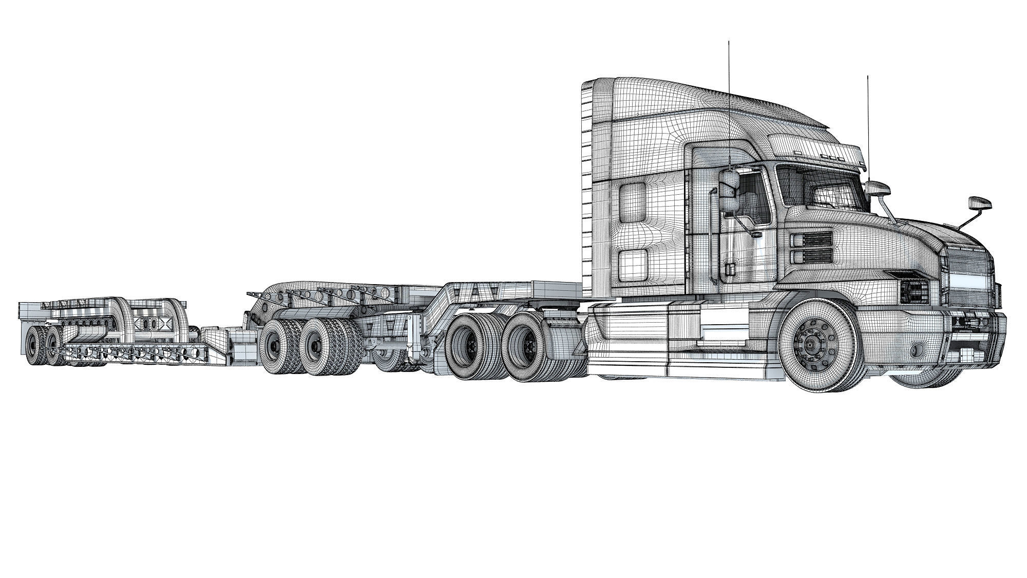 Truck with Lowboy Trailer 3D model_21