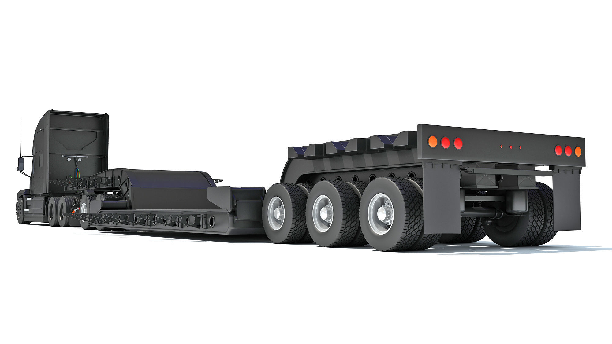 Truck with Lowboy Trailer 3D model_3