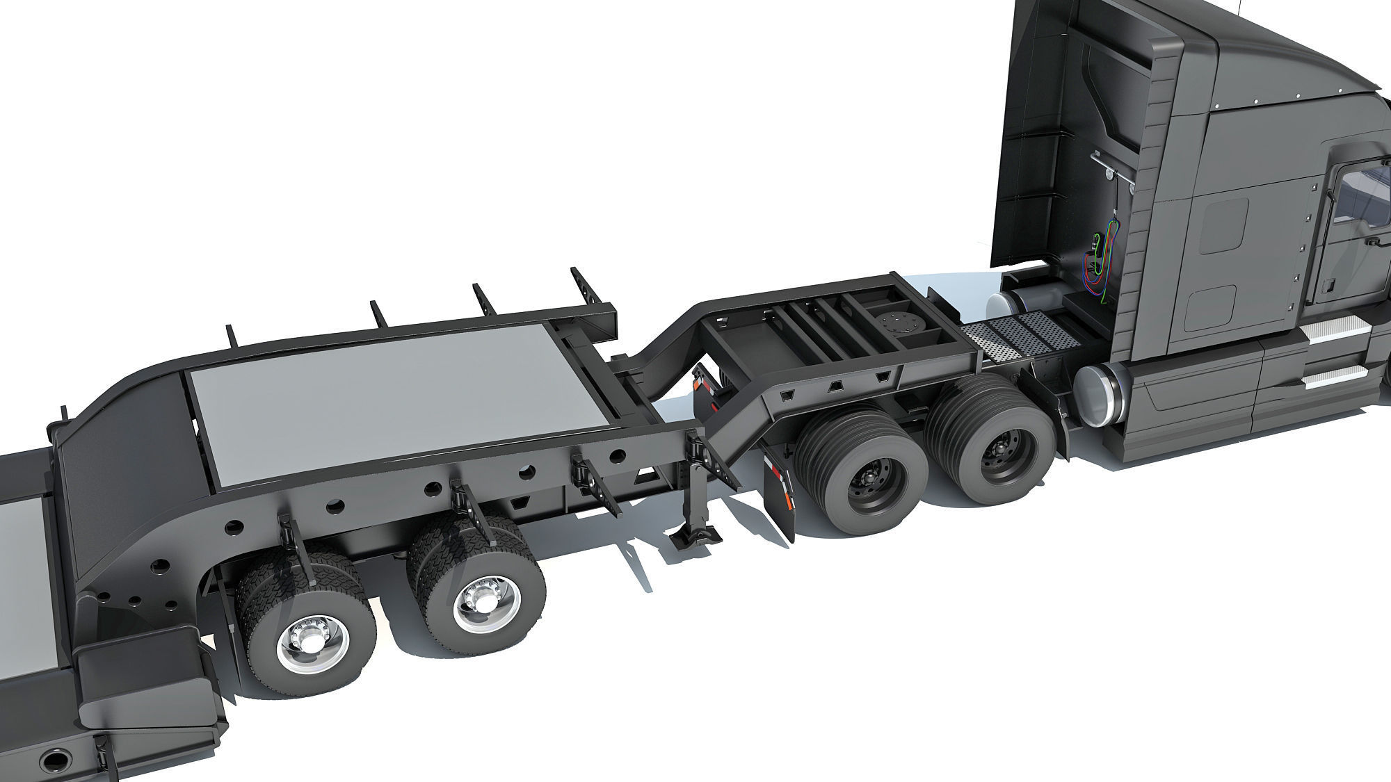 Truck with Lowboy Trailer 3D model_14
