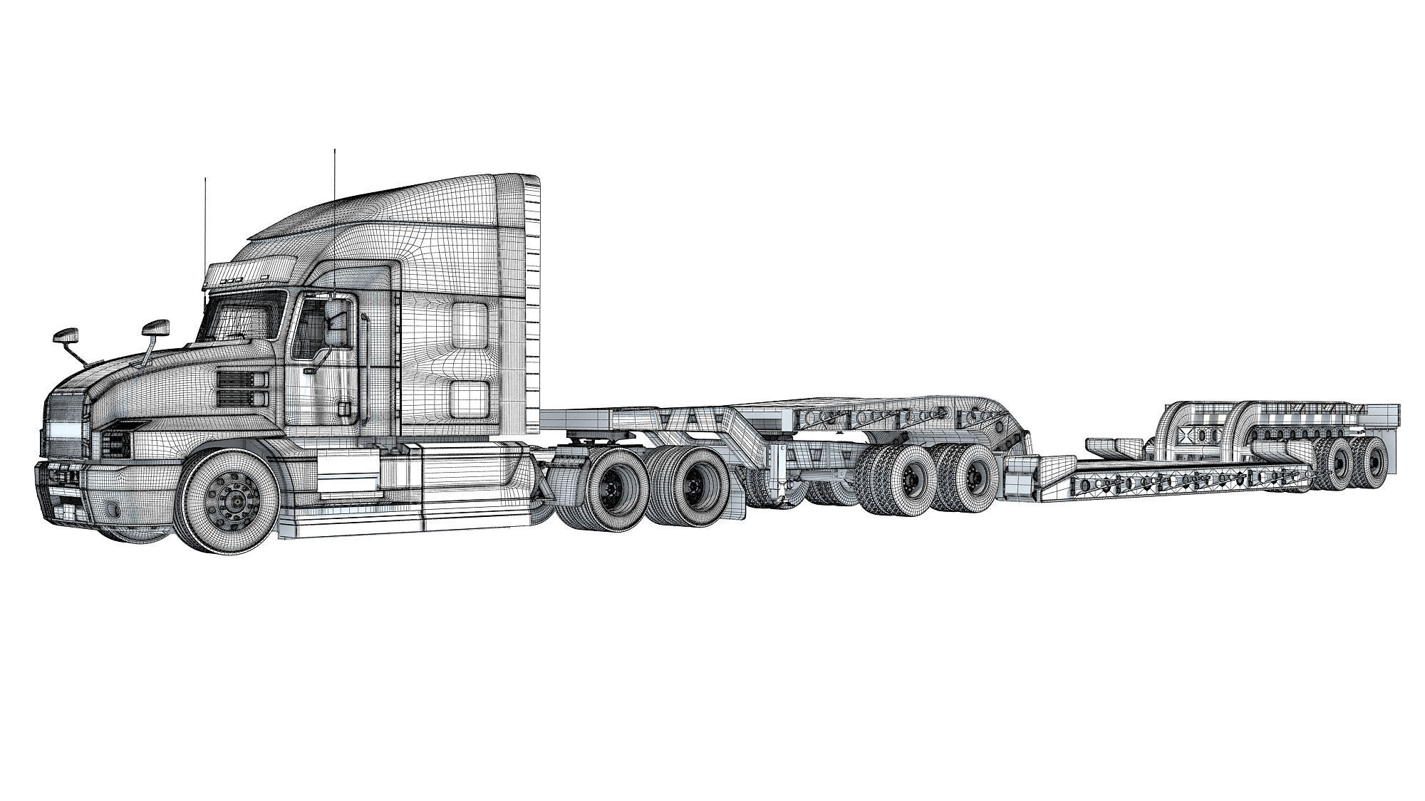 Truck with Lowboy Trailer 3D model_18