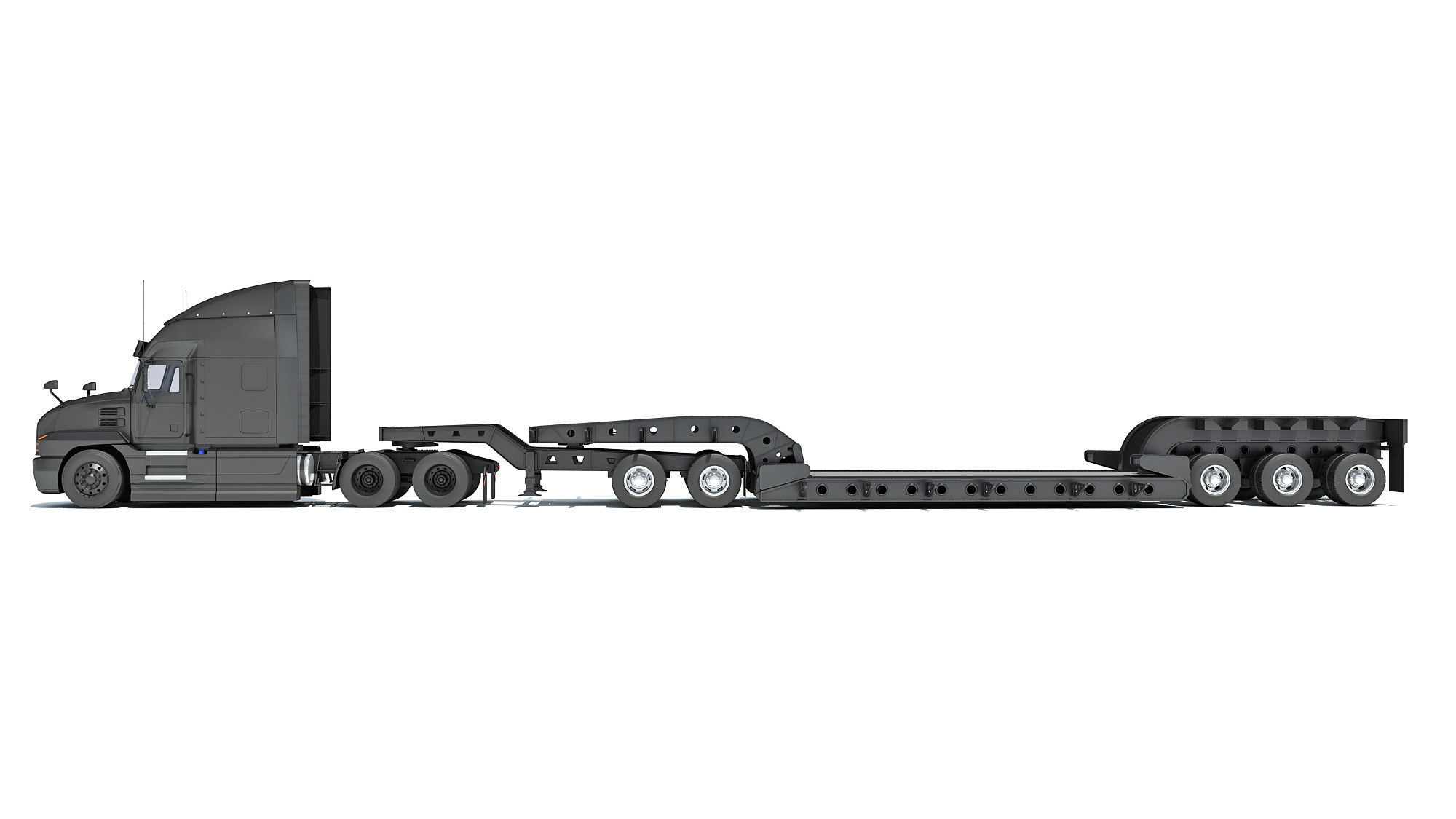 Truck with Lowboy Trailer 3D model_1
