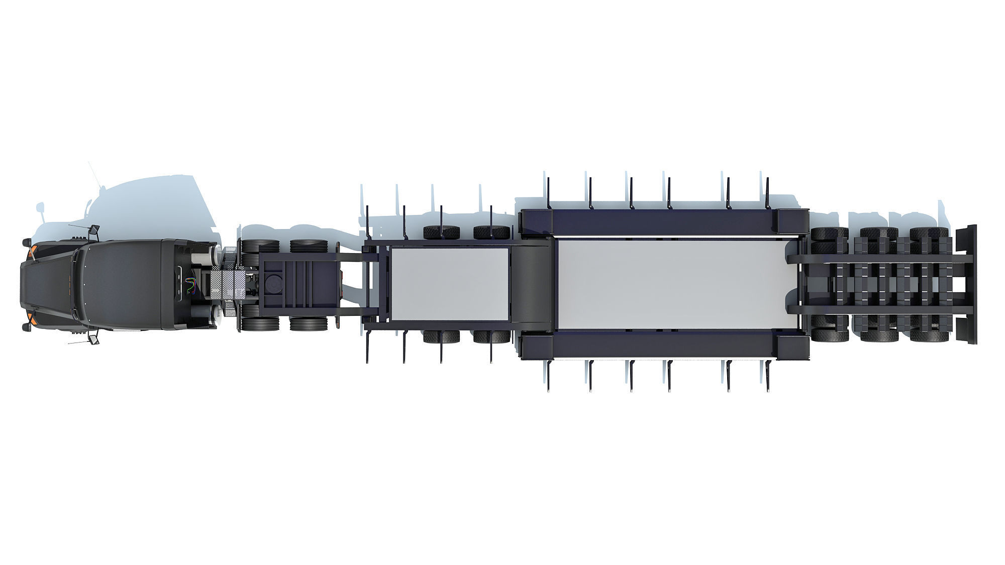 Truck with Lowboy Trailer 3D model_12