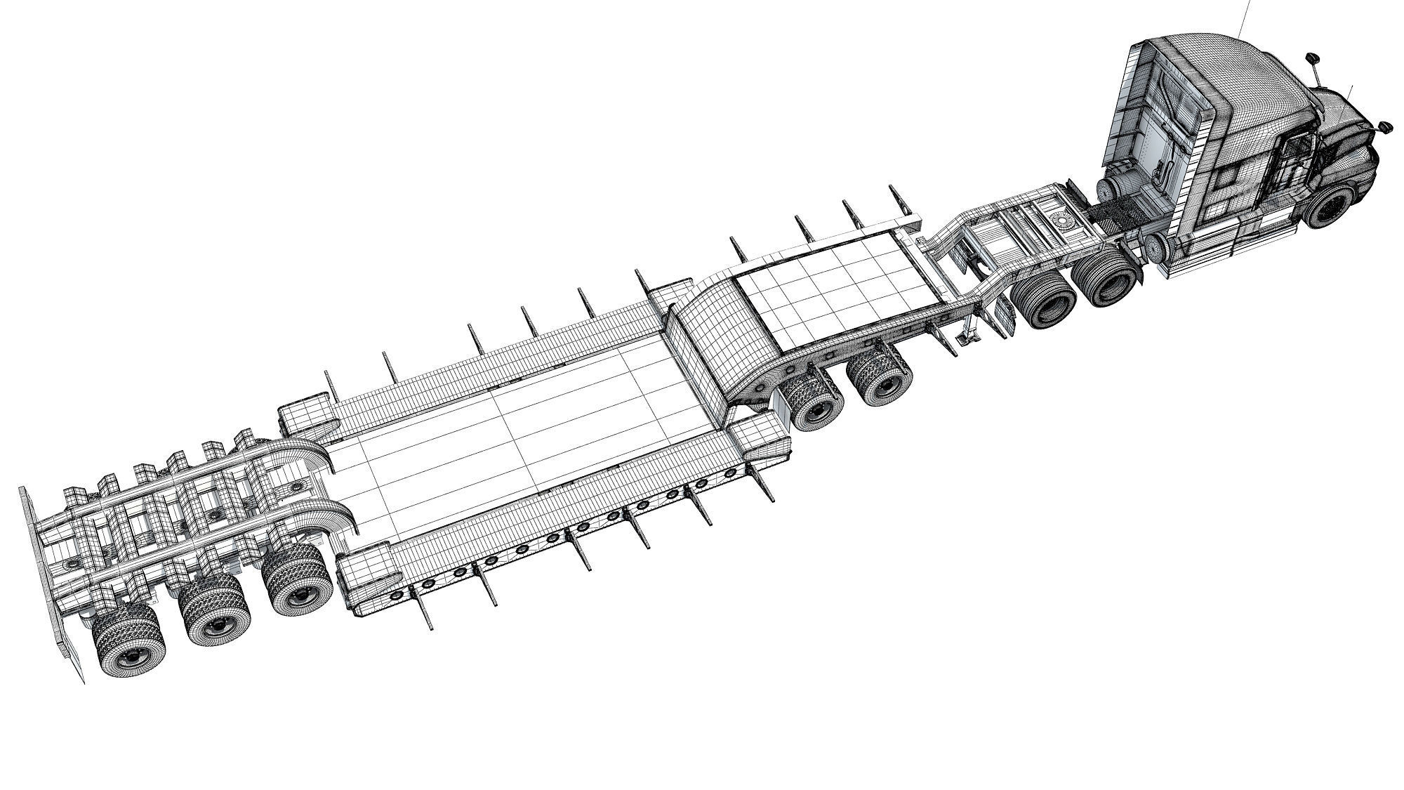 Truck with Lowboy Trailer 3D model_20