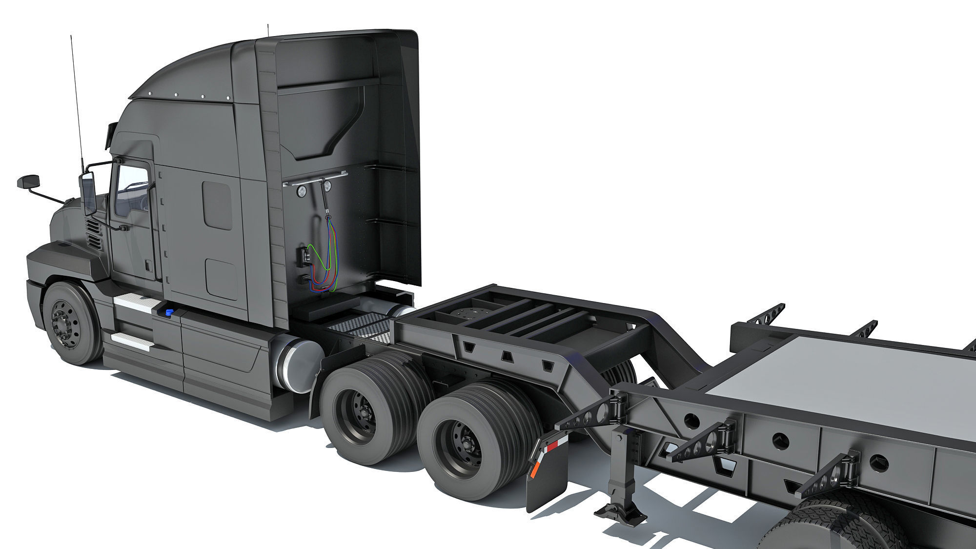 Truck with Lowboy Trailer 3D model_13