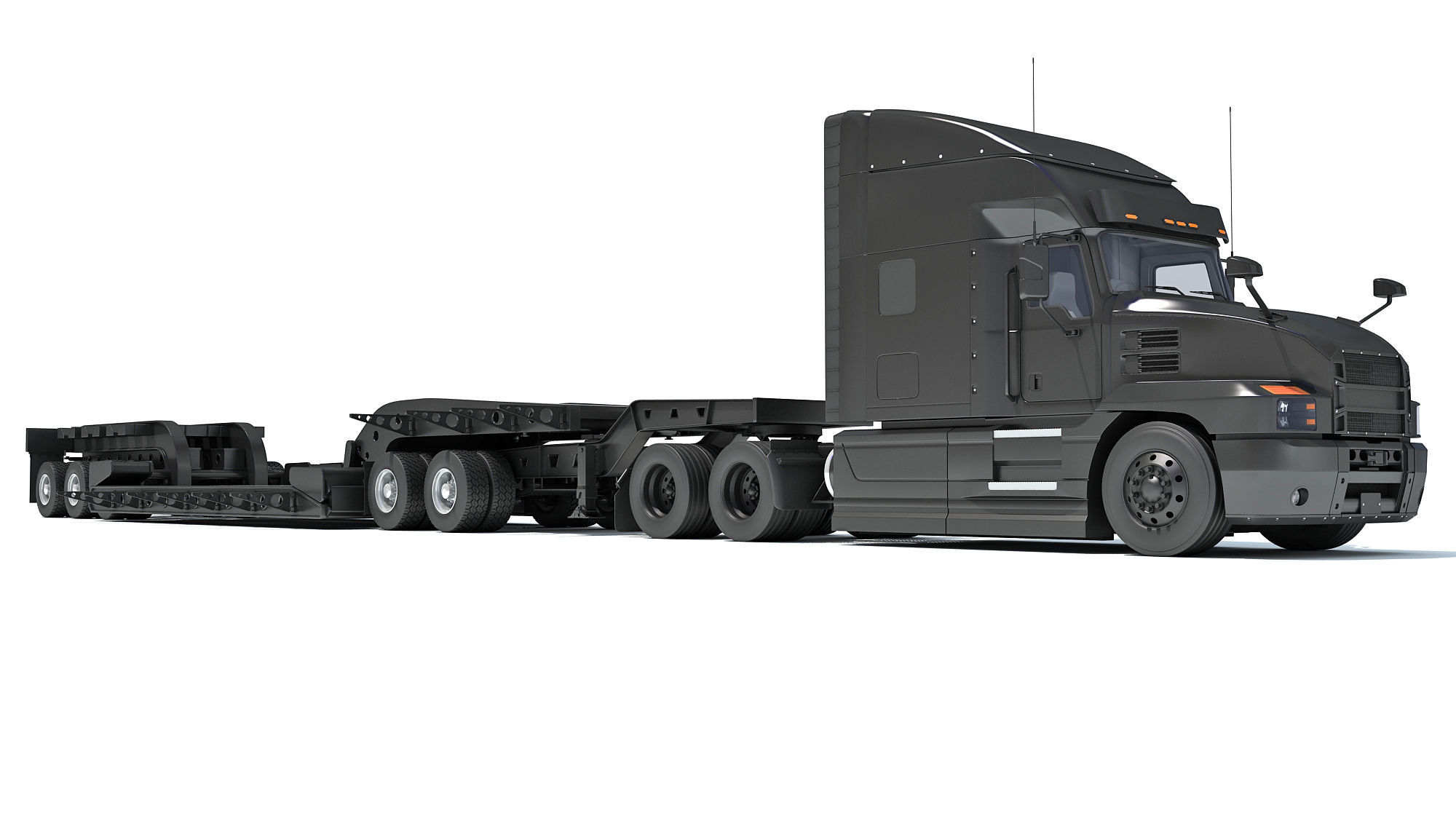 Truck with Lowboy Trailer 3D model_10