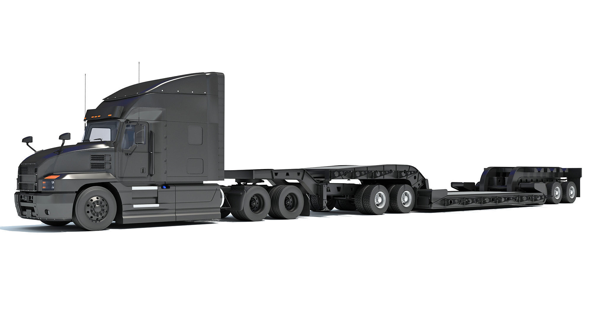 Truck with Lowboy Trailer 3D model_9