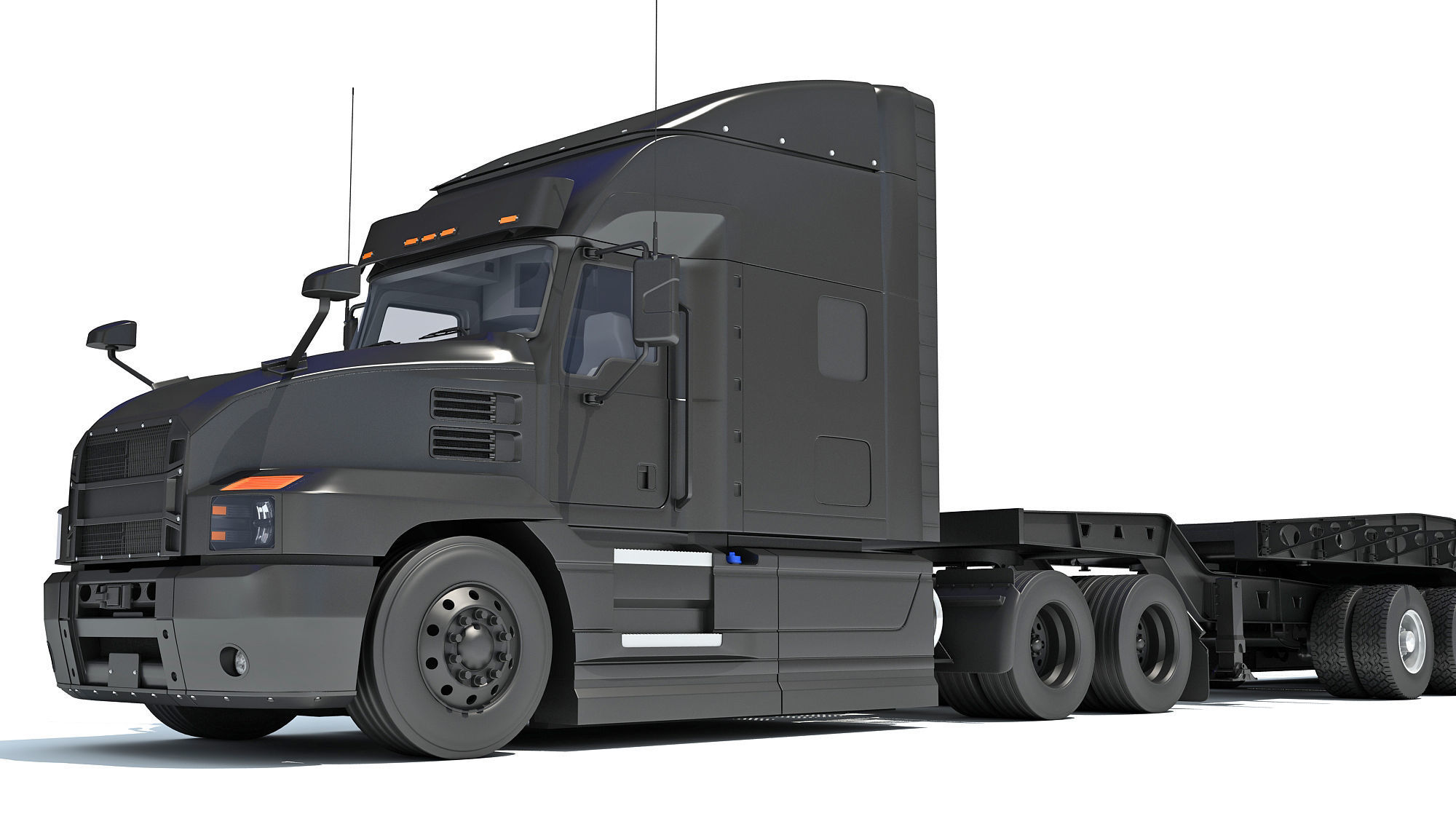 Truck with Lowboy Trailer 3D model_8