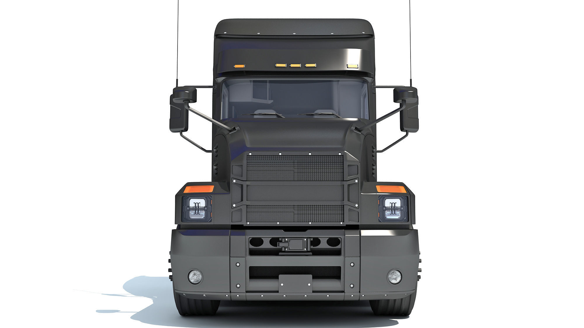 Truck with Lowboy Trailer 3D model_11
