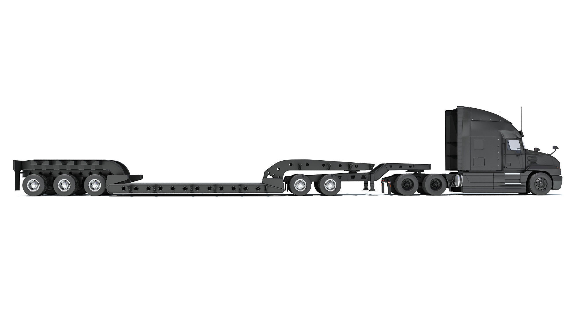 Truck with Lowboy Trailer 3D model_5