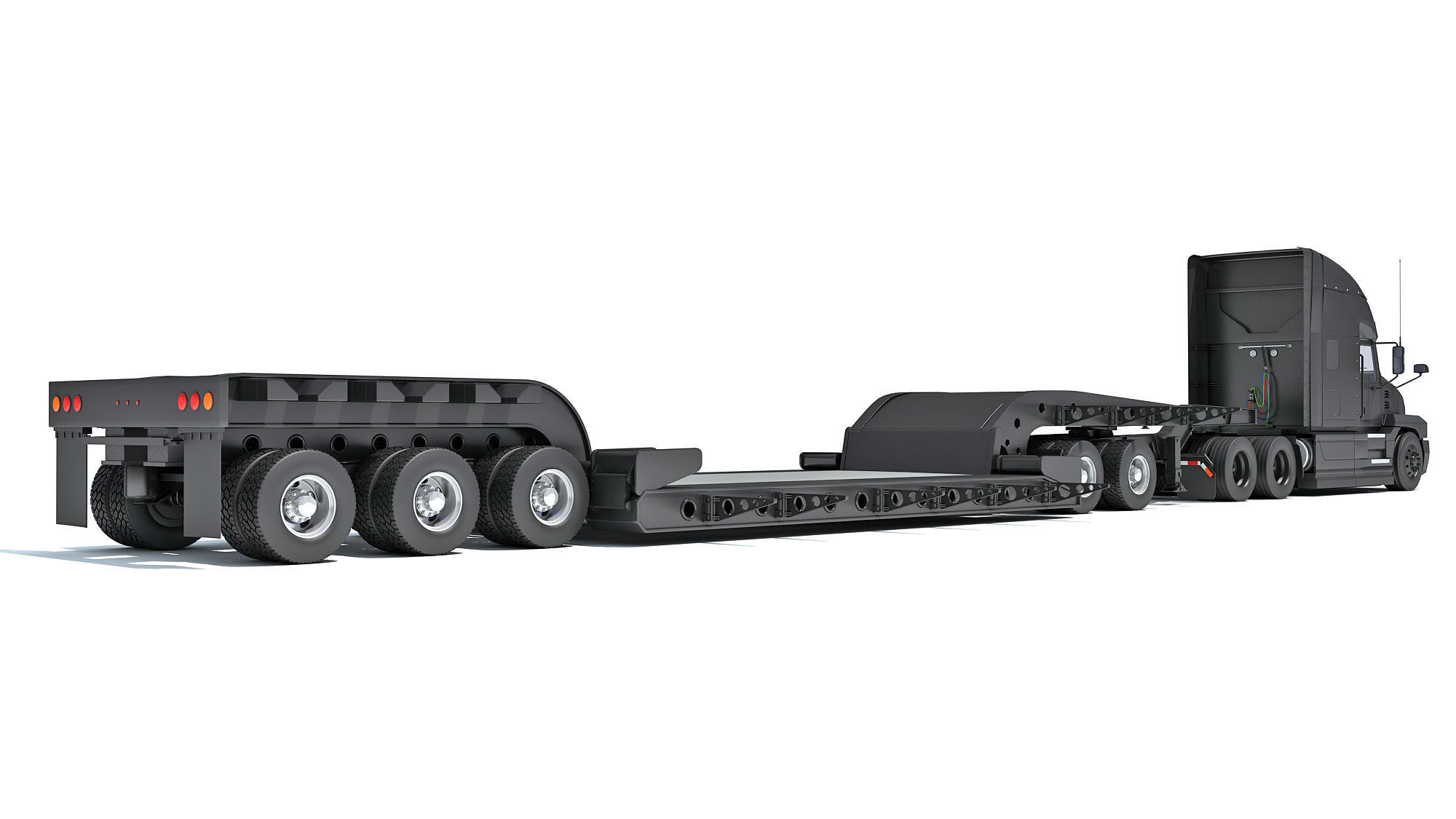Truck with Lowboy Trailer 3D model_4