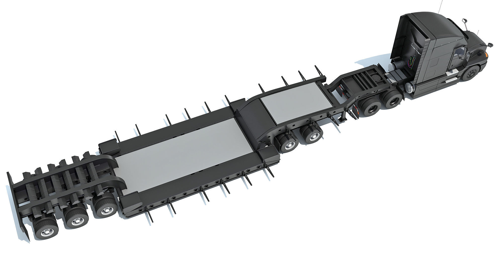 Truck with Lowboy Trailer 3D model_6