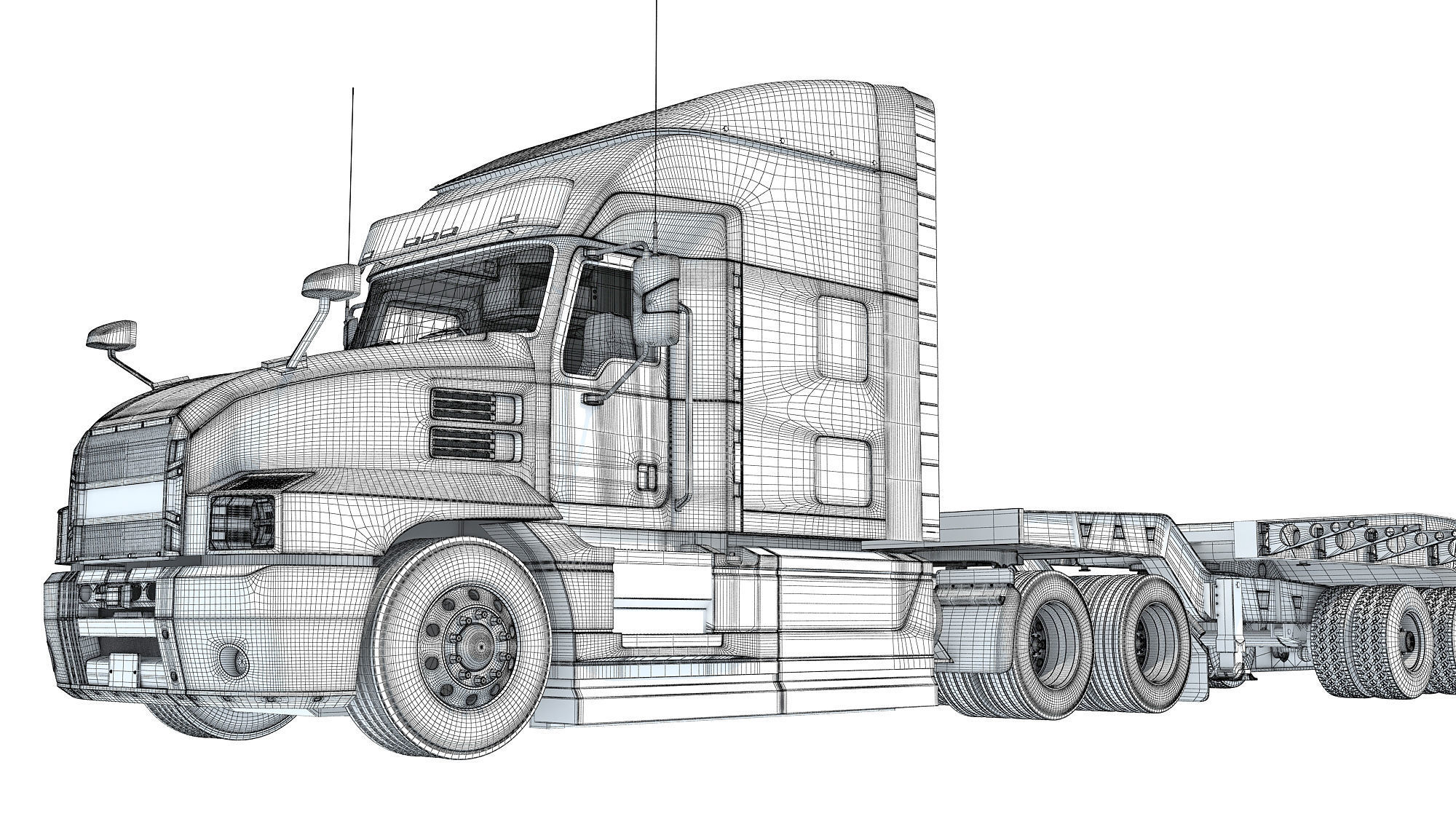 Truck with Lowboy Trailer 3D model_22