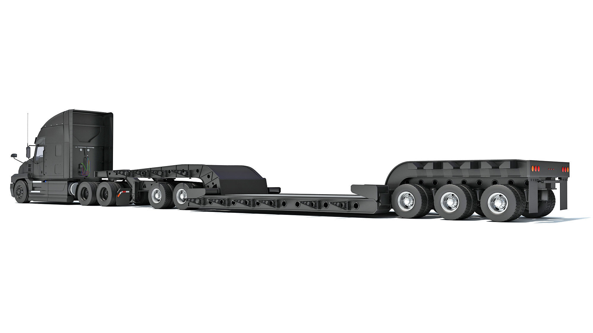 Truck with Lowboy Trailer 3D model_2