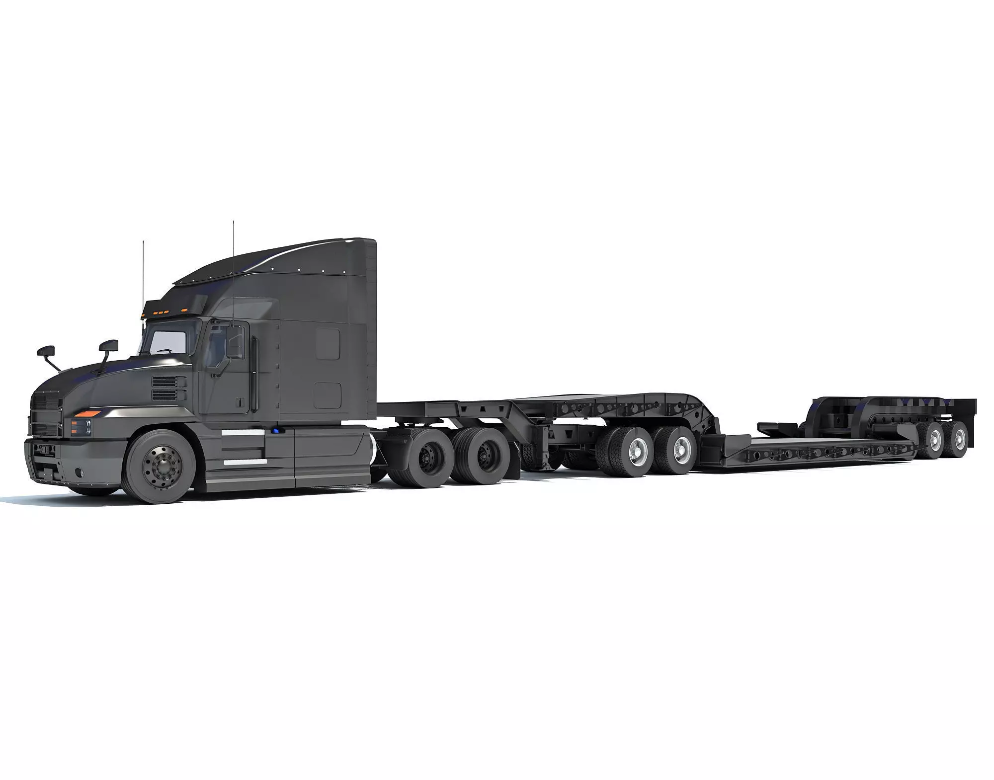 Truck with Lowboy Trailer 3D model_0