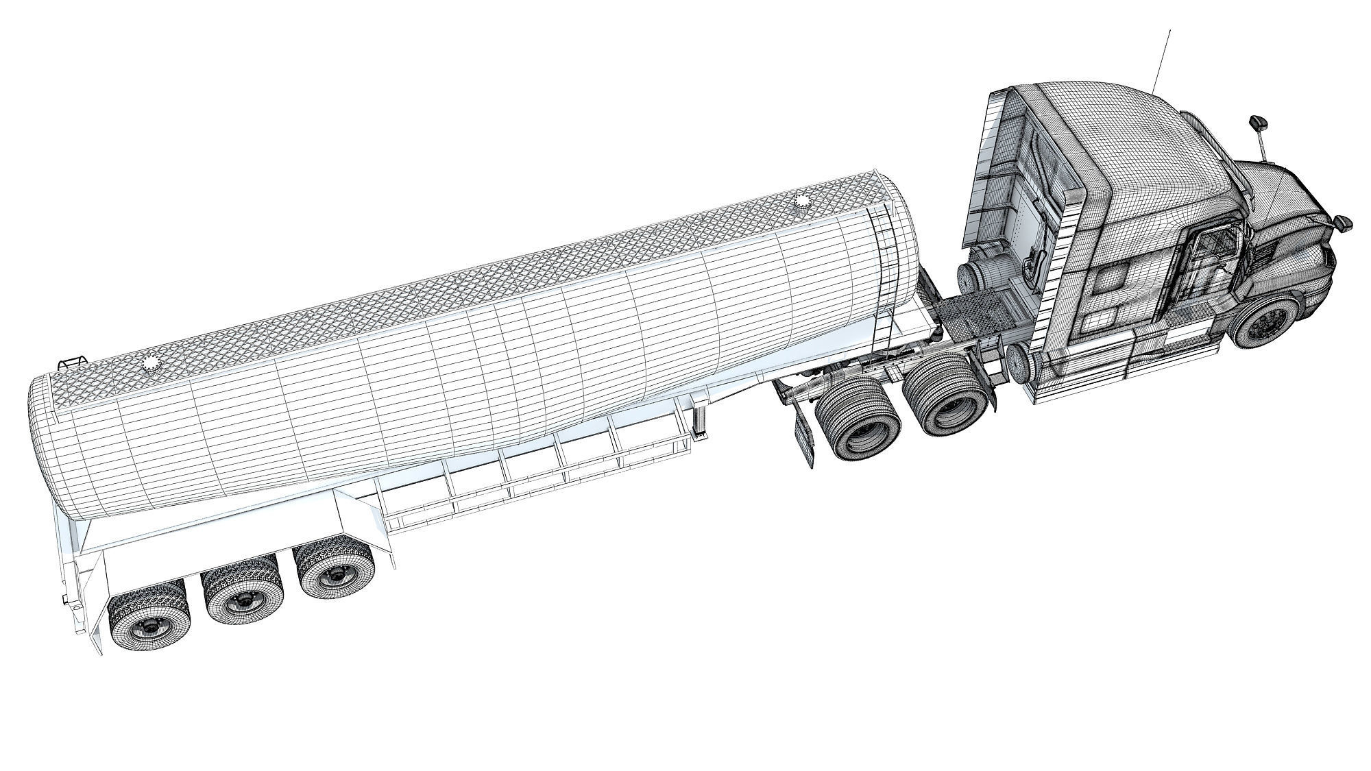 Sleeper Cab Truck with Tank Trailer 3D model_19