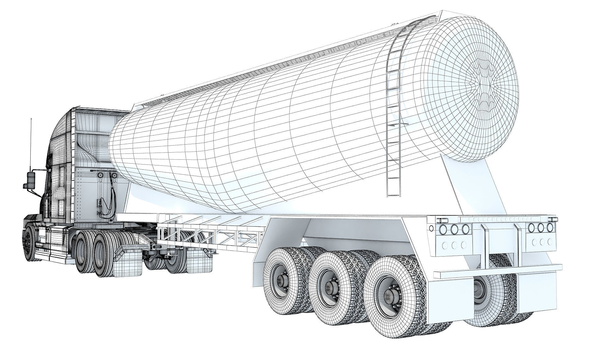 Sleeper Cab Truck with Tank Trailer 3D model_18