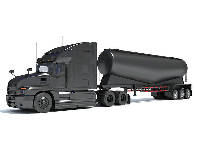 Sleeper Cab Truck with Tank Trailer 3D model