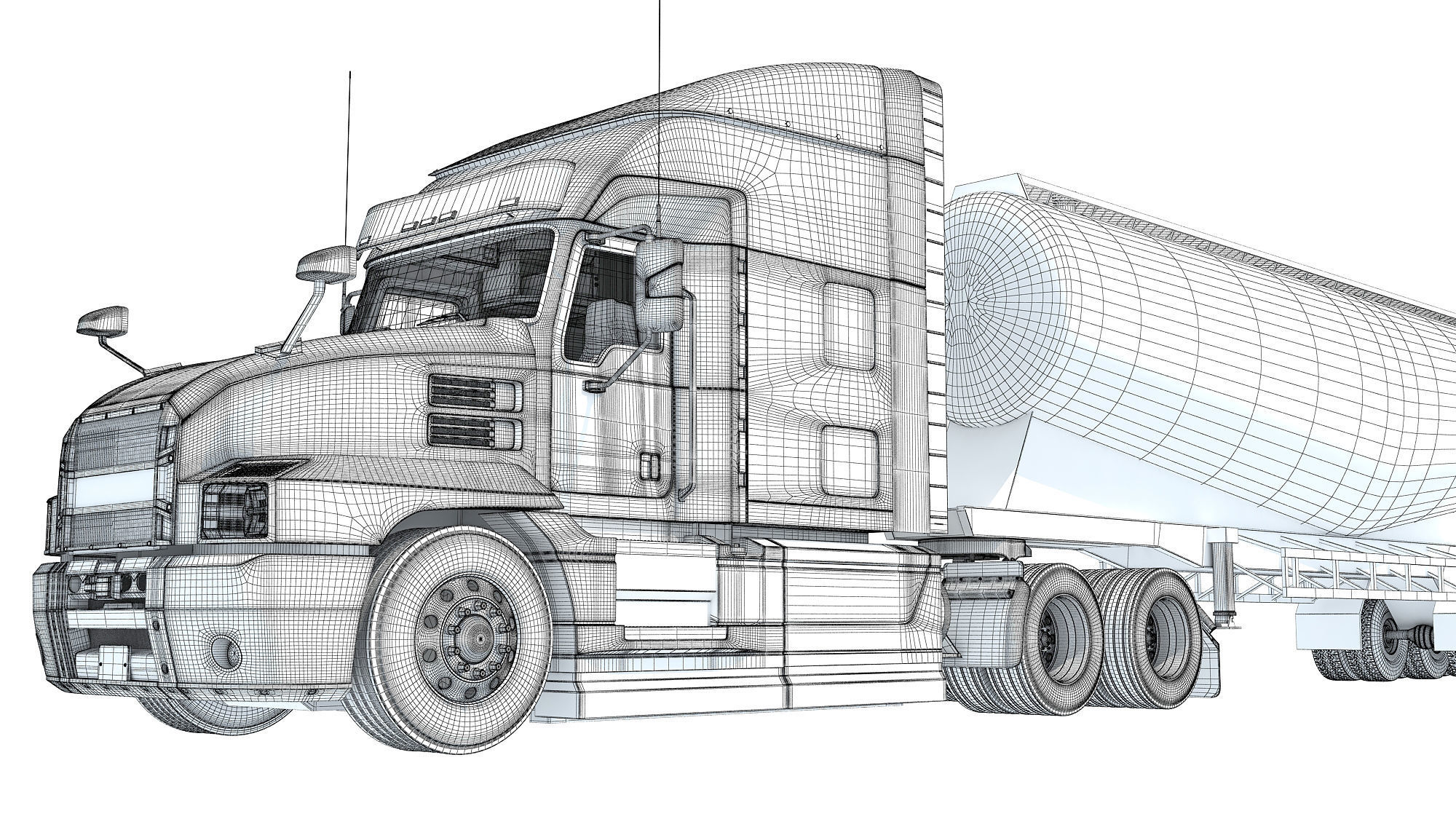 Sleeper Cab Truck with Tank Trailer 3D model_21