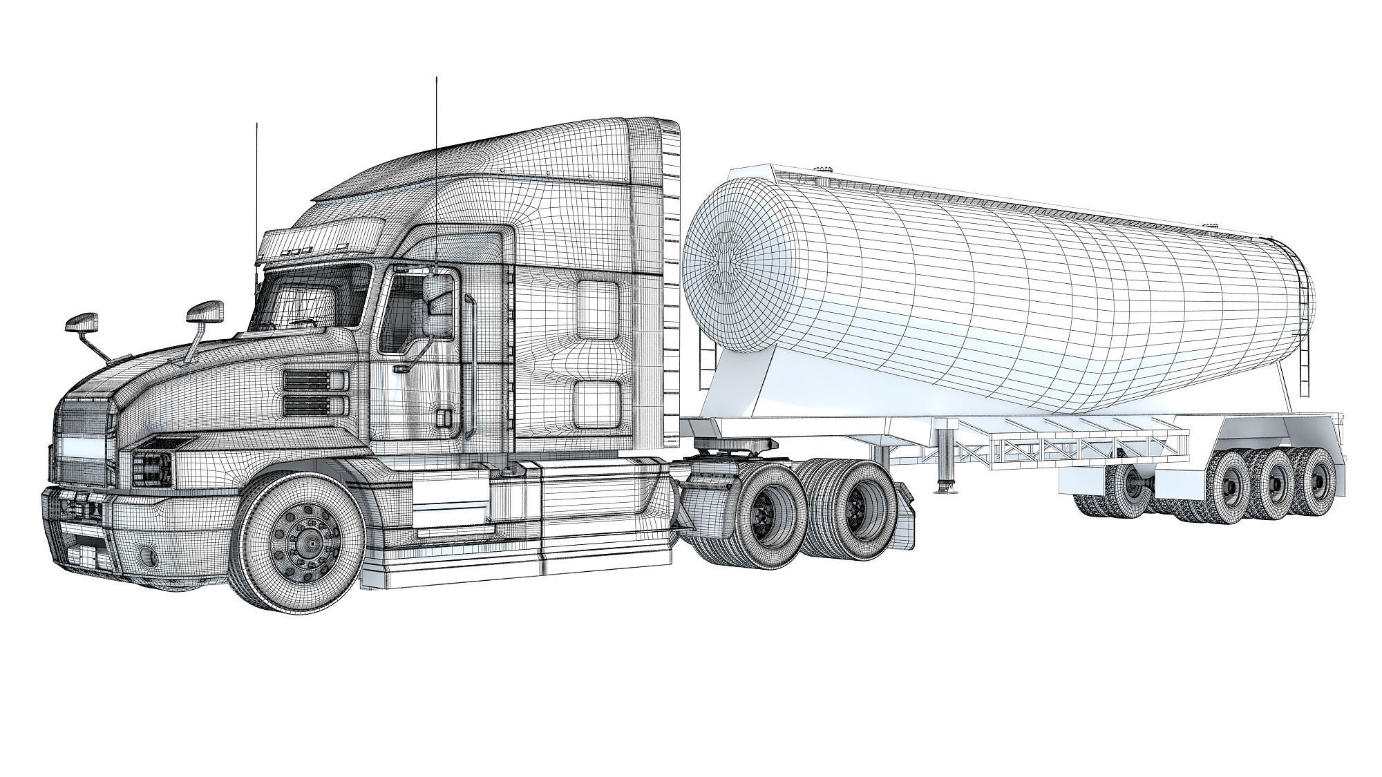 Sleeper Cab Truck with Tank Trailer 3D model_17