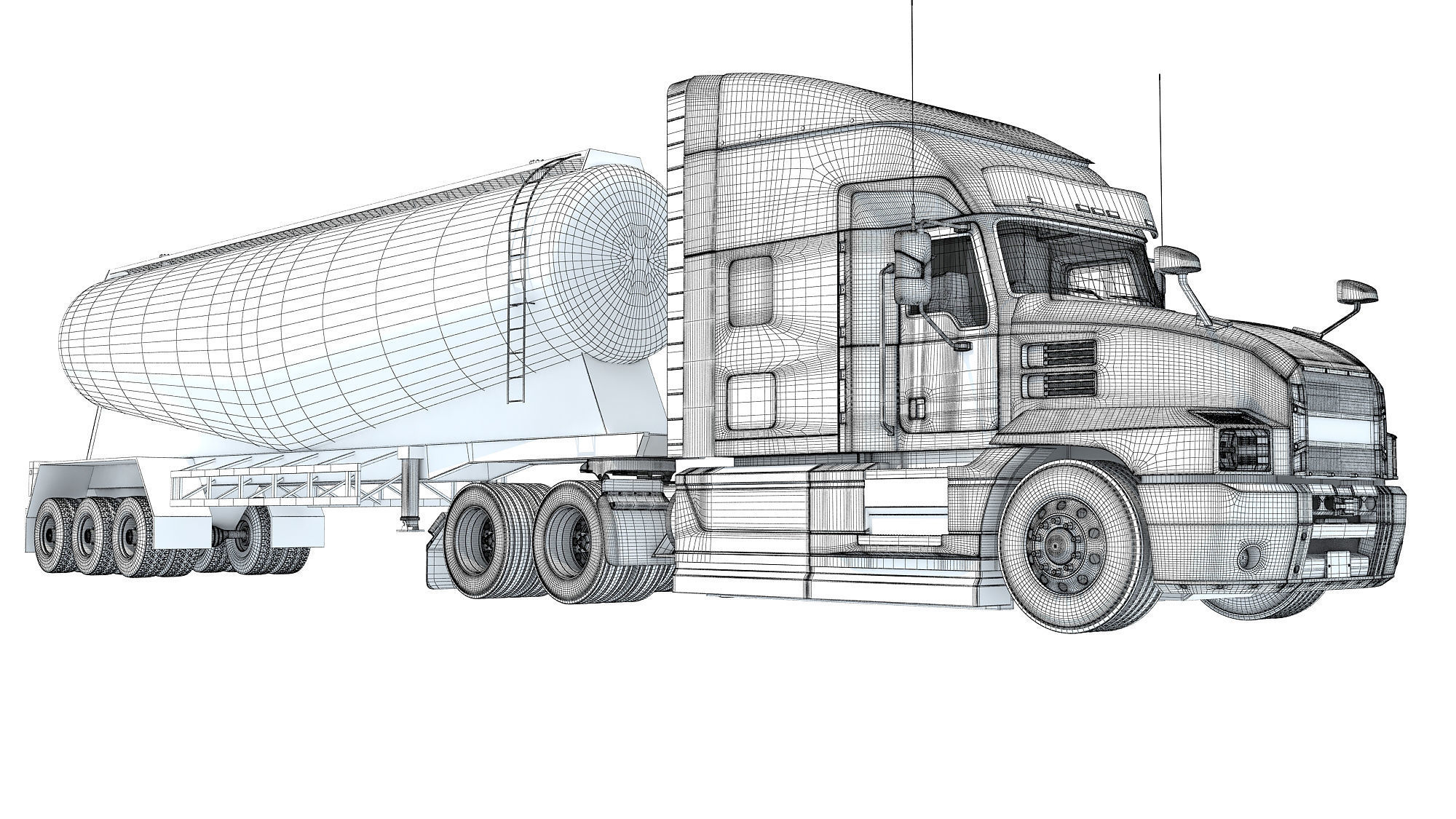 Sleeper Cab Truck with Tank Trailer 3D model_20