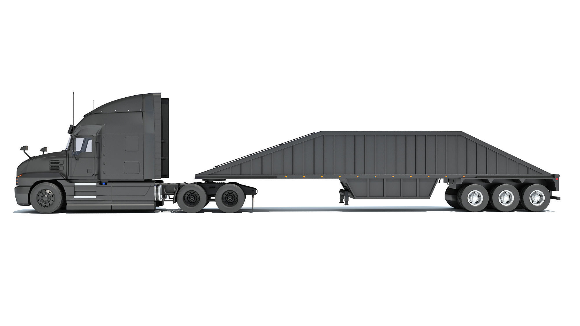 Black Truck with Tipper Trailer 3D model_1