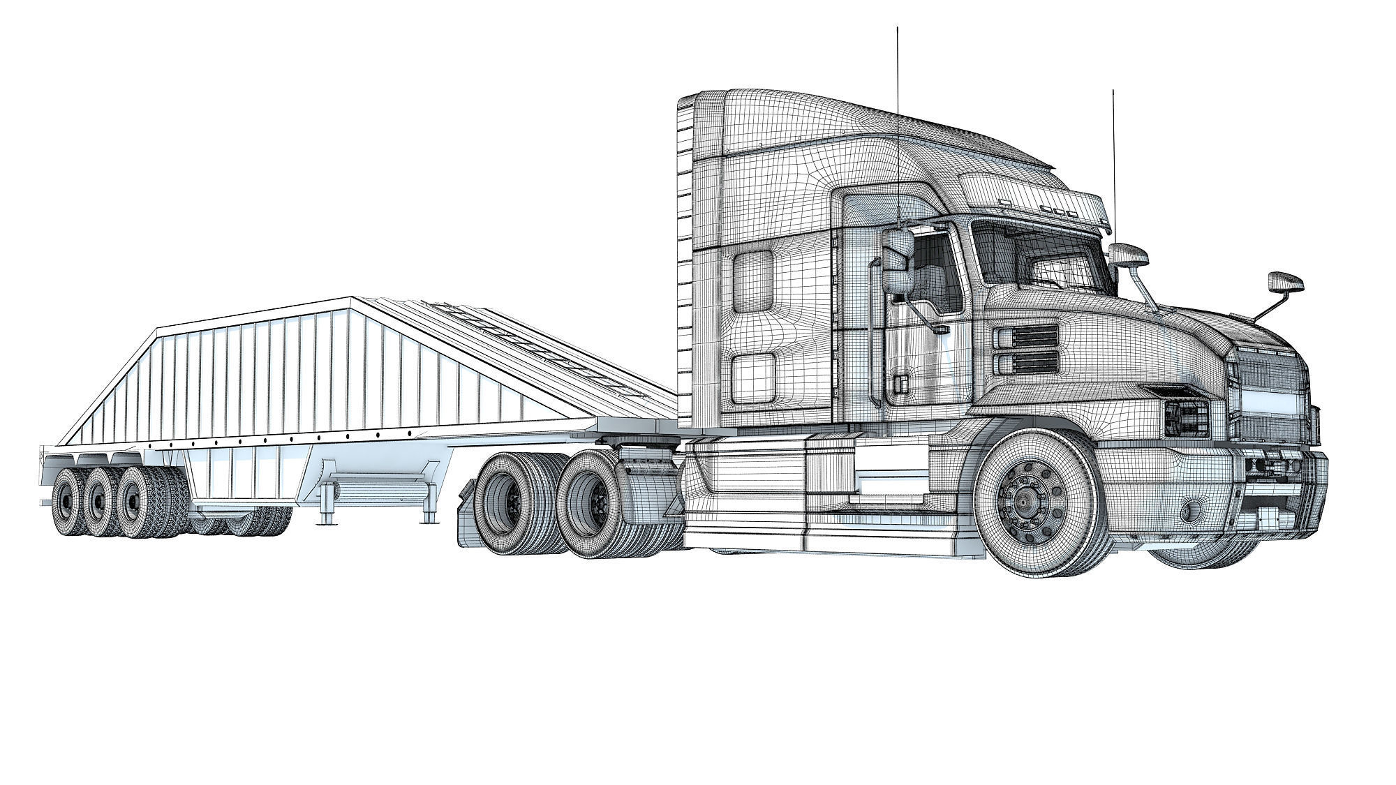 Black Truck with Tipper Trailer 3D model_20