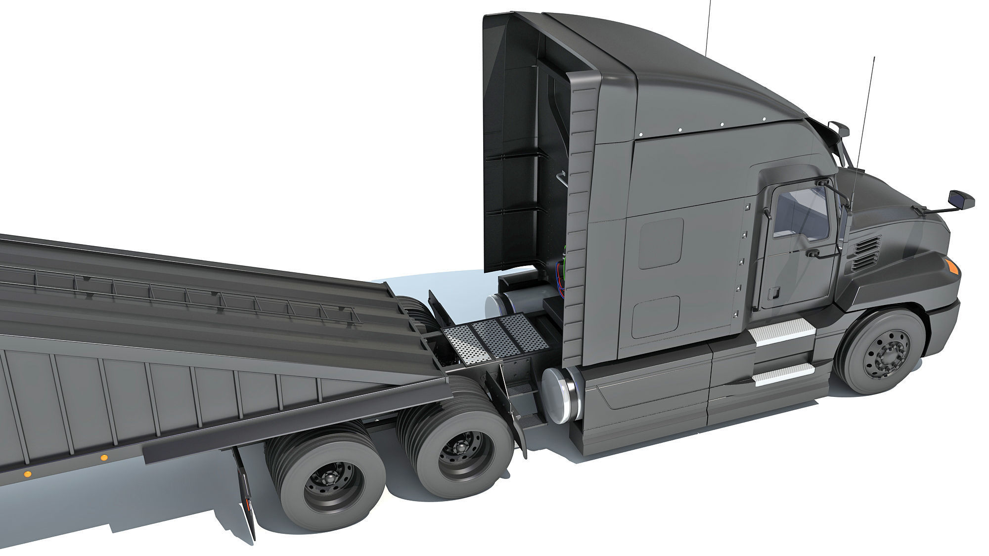 Black Truck with Tipper Trailer 3D model_15