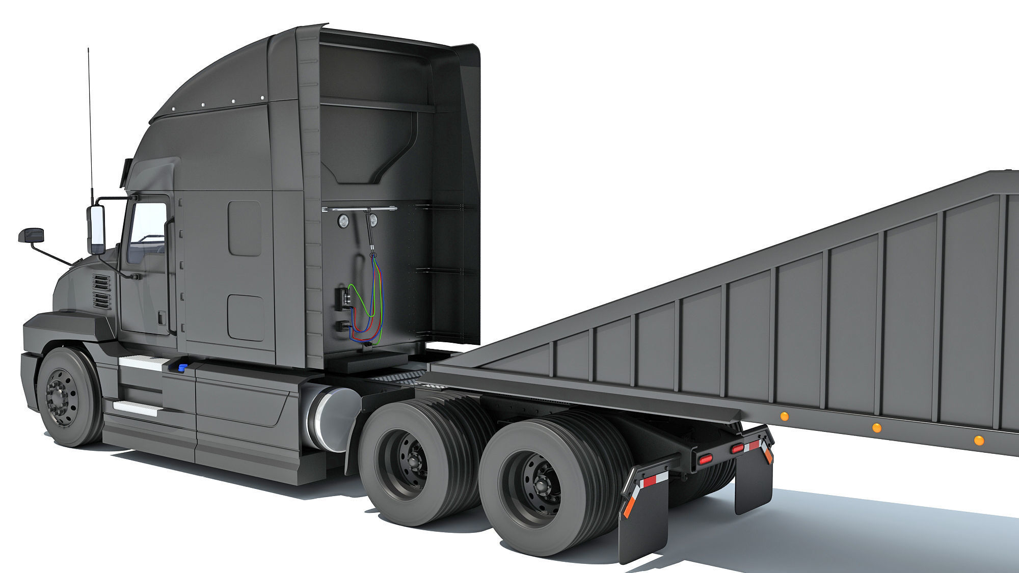 Black Truck with Tipper Trailer 3D model_14