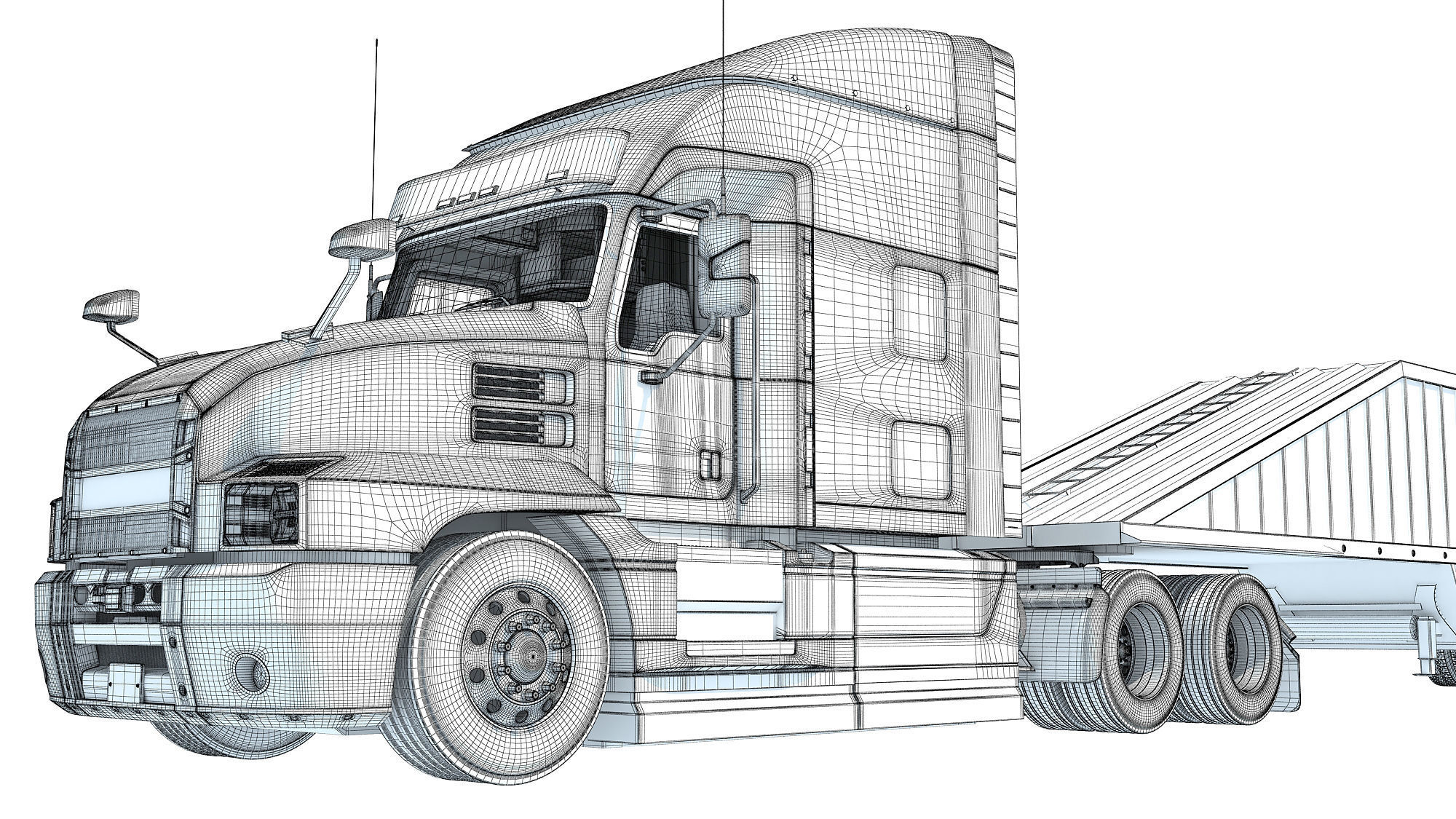 Black Truck with Tipper Trailer 3D model_21