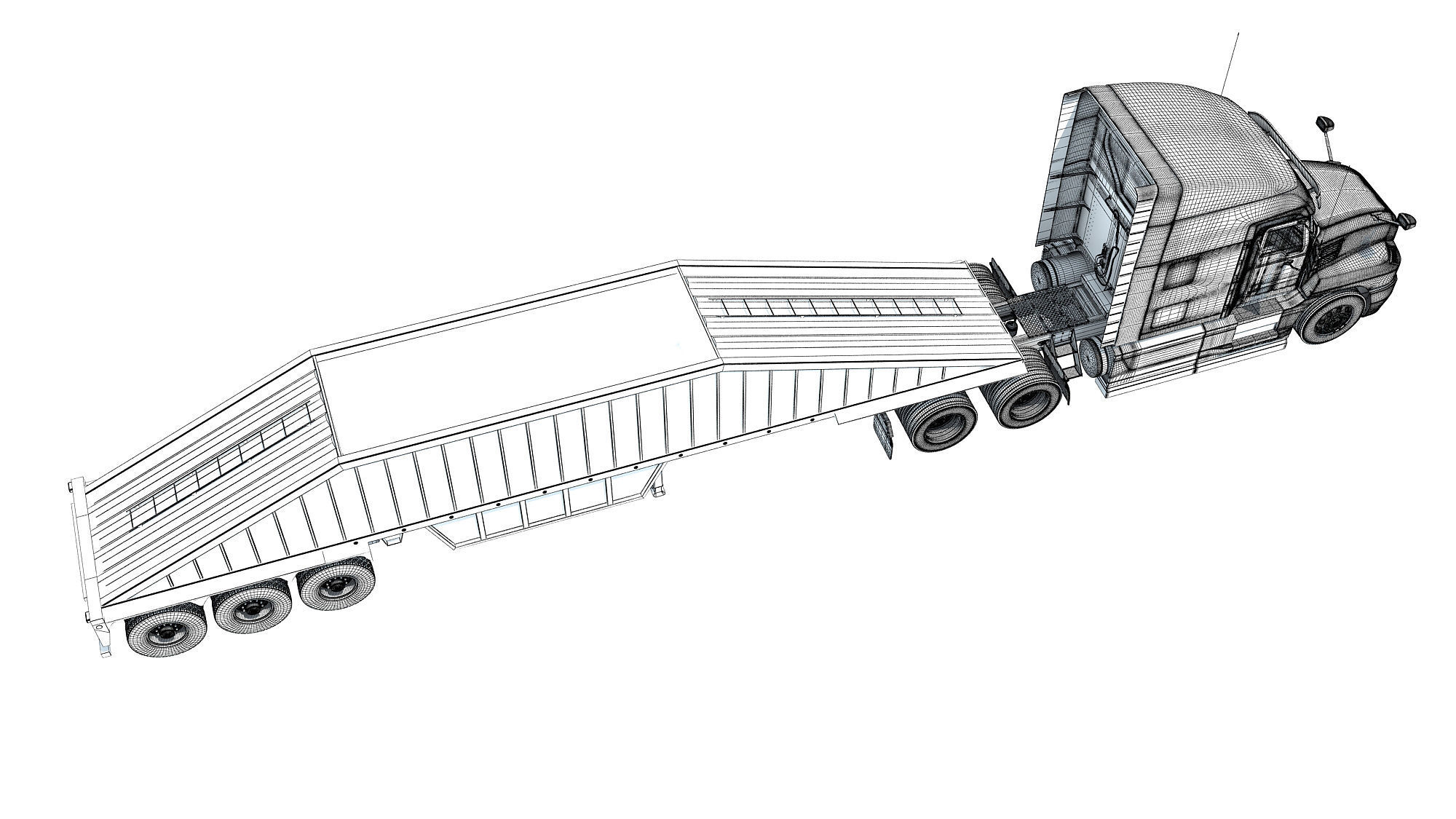 Black Truck with Tipper Trailer 3D model_19