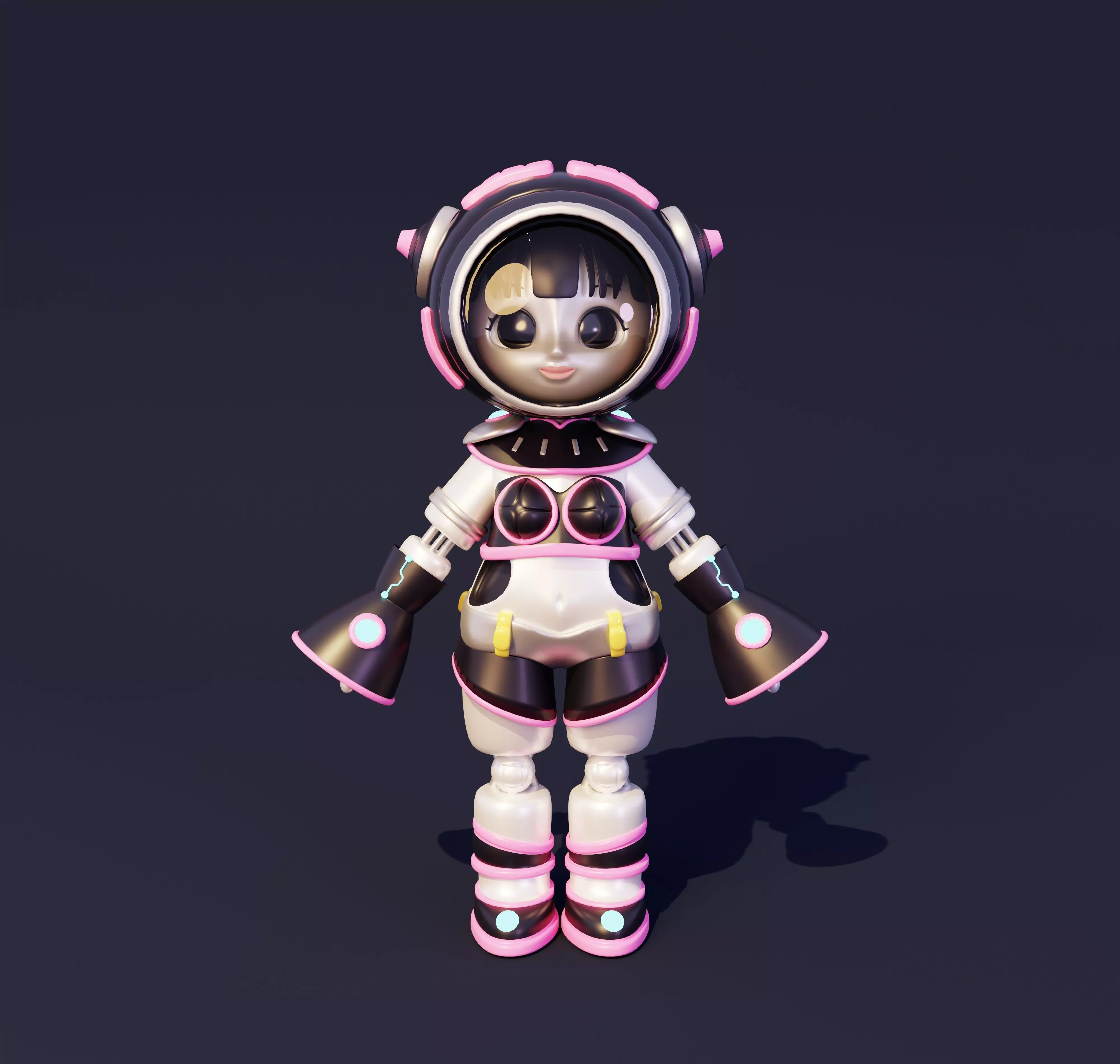 Cartoon Cute Female Cyborg Robot Character  3D model_0